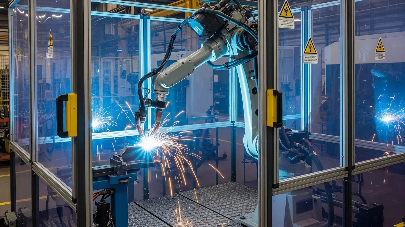 لحام روبوت صناعي مع حاوية أمان